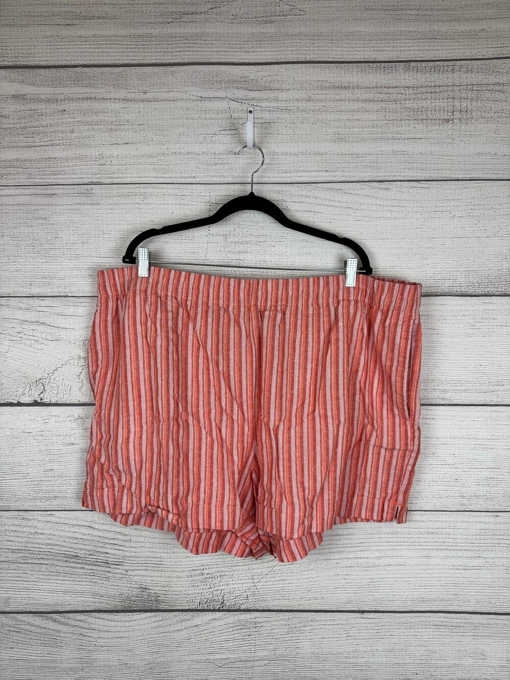 Old Navy Plus Size Orange Coral Stripe Linen Blend Pull On Shorts Size 3X